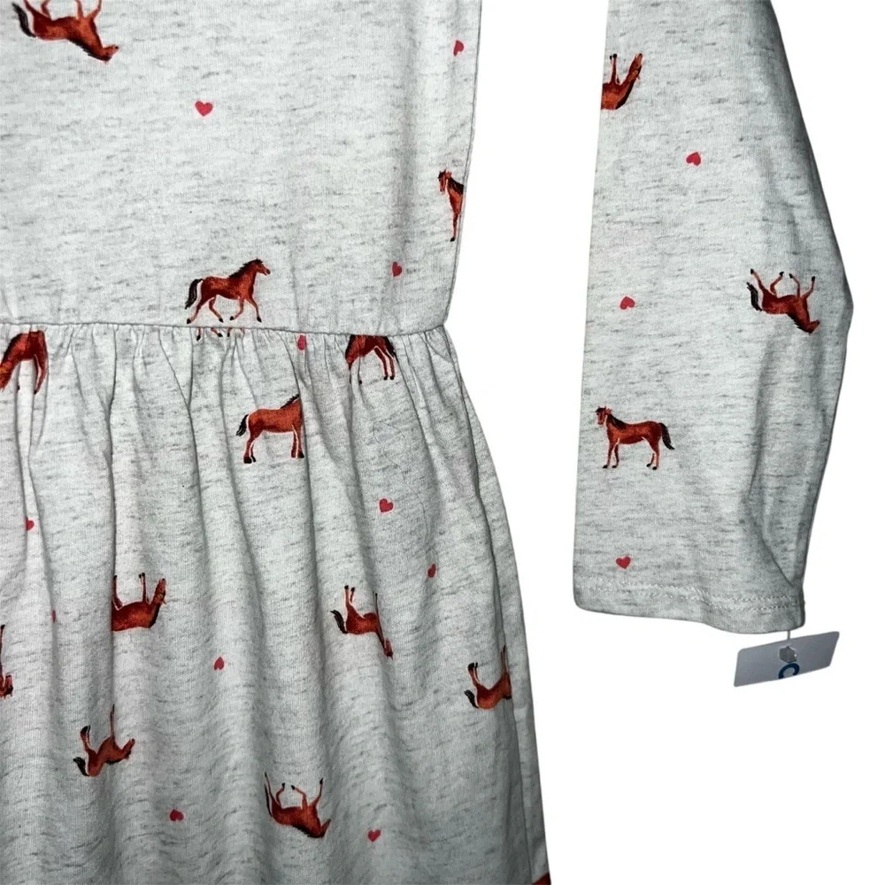 Carter’s Horse and Hearts Dress Light Gray Cotton Size 7 NWT